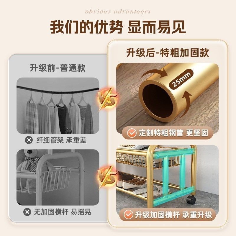 極厚洋服ラック、寝室用洋服ラック、床置き縦型物干しラック、多機能厚みのあるコートラック、ダブルロッド|undefined