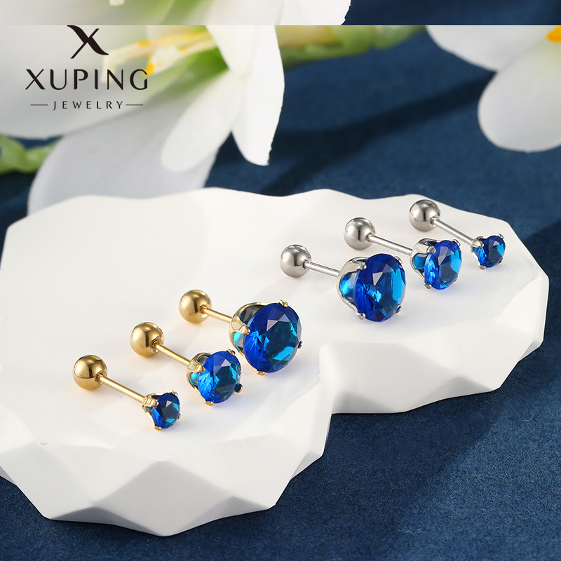 Joyería de Xuping de acero inoxidable tornillo torcedura hebilla de cuatro garra pendientes de la personalidad de la moda japonesa y coreana pendientes de Gema artificial azul