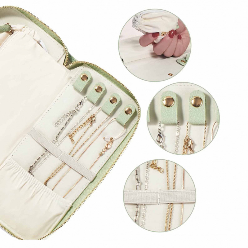 Joyero de cuero de Amazon Bolso de almacenamiento de joyas portátil multifuncional Collar Anillo Caja de joyería Collar Bolsa de almacenamiento