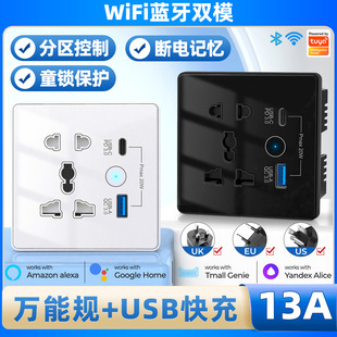 Tuya Smart Wifi Wall Touch Switch Universal Socket Type-C+Usb Power Plug Cross-Border Hot Sale
