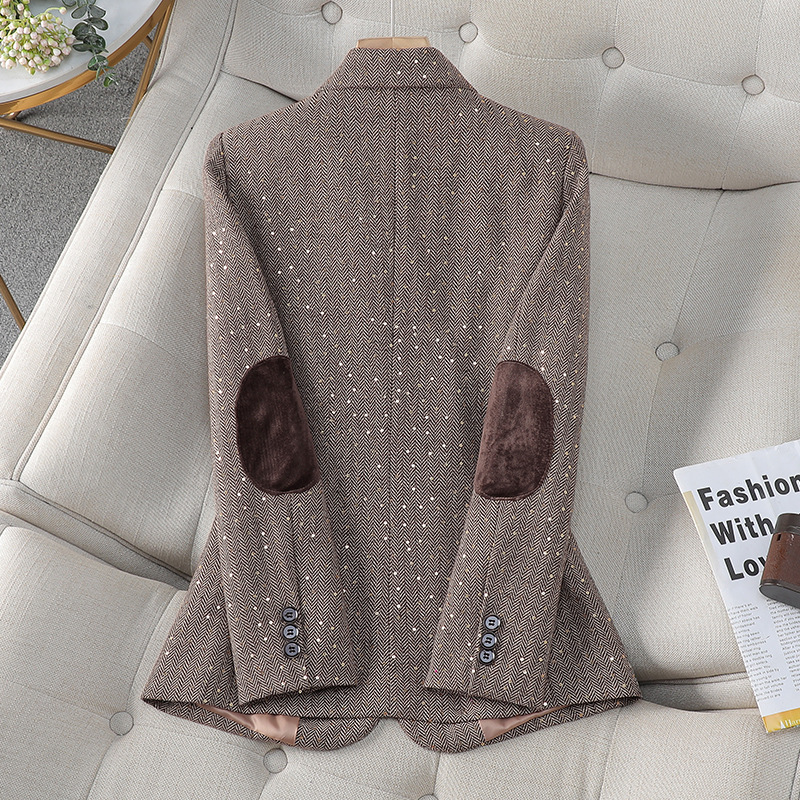 Women's Clothing Sequined spring and autumn jacket suit for women houndstooth, ladies' small suit top, women's trendy contrast color_voghion.com