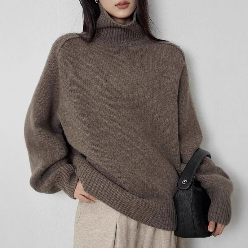 Merino 100% Pure Wool Sweater for Women 2025 New Autumn and Winter High Collar Lazy Style Korean Style Knitted Cashmere Sweater Merino 100% Pure Wool Sweater for Women 2025 New Autumn and Winter High Collar Lazy Style Korean Style Knitted Cashmere Sweater