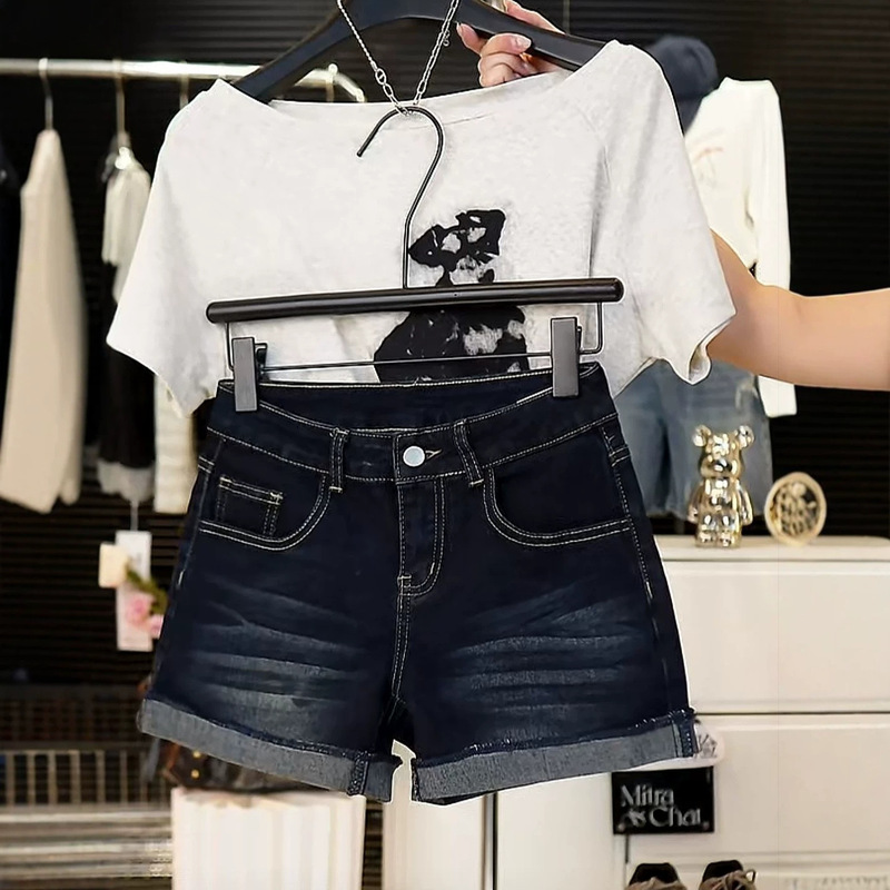 Trendy Design Rolled-Edge Denim Shorts for Women 2025 Summer High-Waisted Sexy Ultra-Short Hip-Hugging A-Line Straight Hot Pants Trendy Design Rolled-Edge Denim Shorts for Women 2025 Summer High-Waisted Sexy Ultra-Short Hip-Hugging A-Line Straight Hot Pants