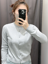 URAZ 25新女装莫代尔棉混纺圆领针织开衫长袖糖果衫可机洗474982