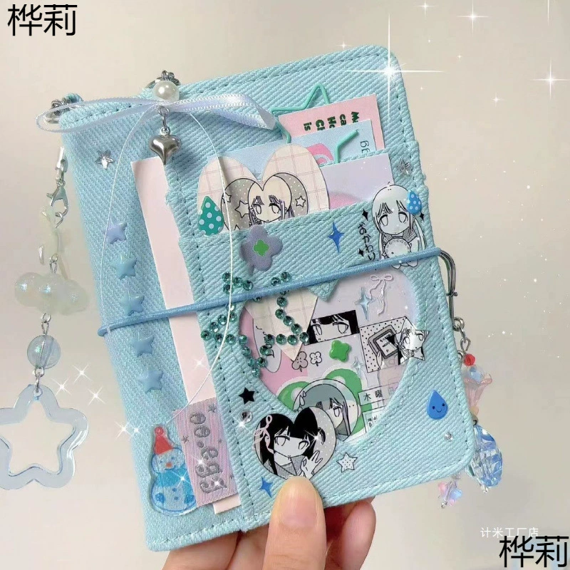 Минималистичный стиль INS M5, светло-синий джинсовый планировщик с сердечками, портативный дневник, ниша для блокнота