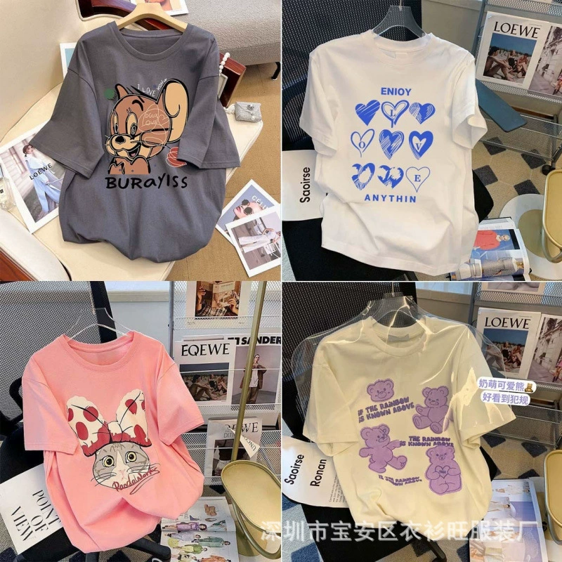 Оптовый сайт Alibaba: женская одежда, лето 2025, новые хлопковые футболки с коротким рукавом, 1 юань, оптовая поставка для уличных ларей, 2 юаня.