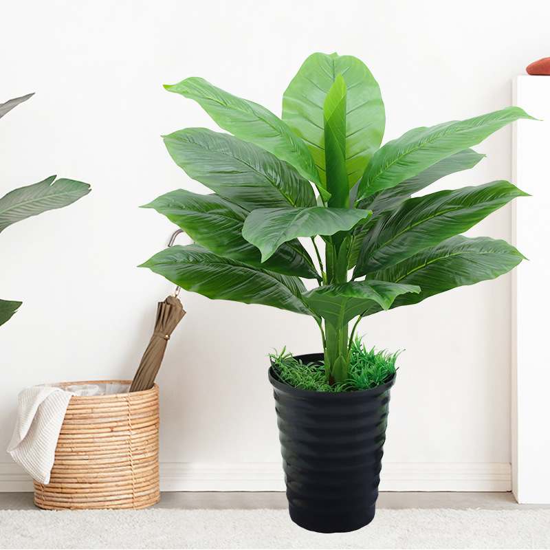 滴水观音盆栽假发财树绿植客厅假花大叶植物简约时尚花落地花艺室
