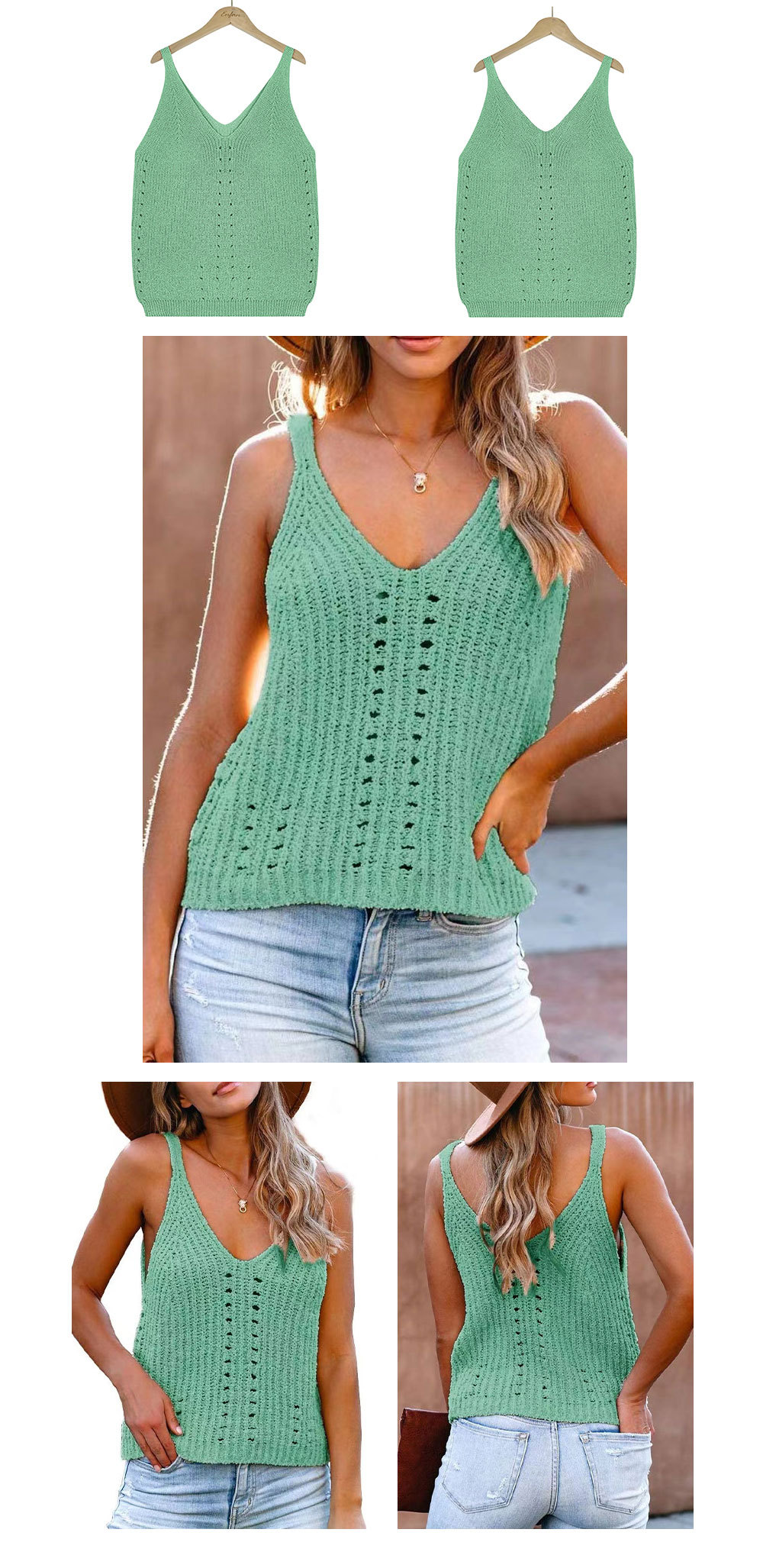 summer solid color ice silk knitted hollow vest NSWJY118389