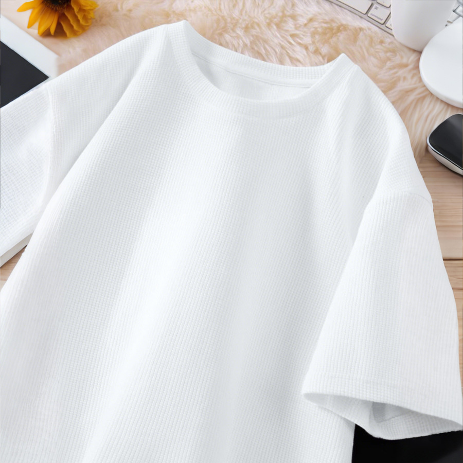 Men's Heavyweight Cotton Short Sleeve T-Shirt Simple Solid Color Loose Fit Breathable Summer Base Layer Wrinkle Resistant Top_voghion.com