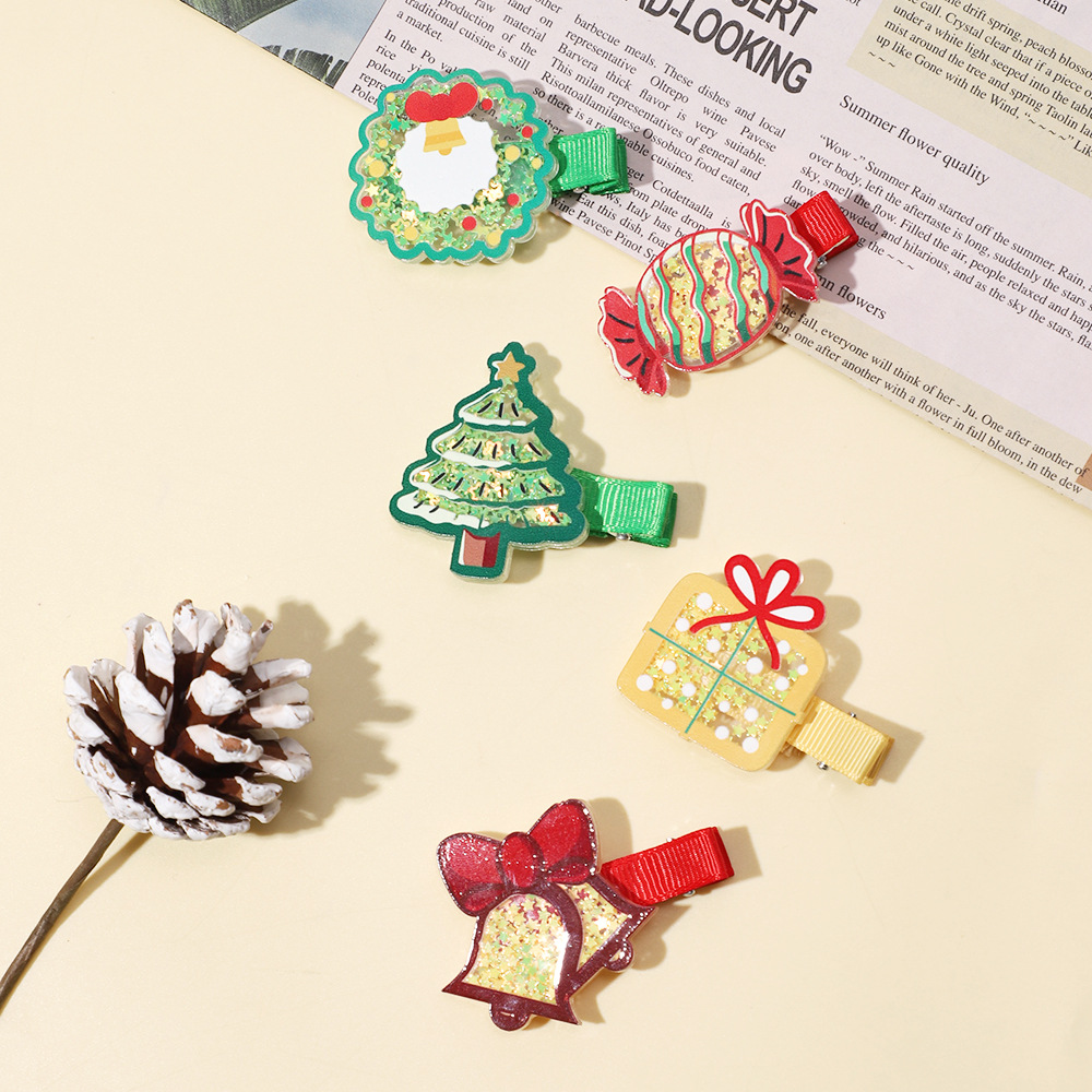 Regalo di Natale Accessori per capelli per bambini Fermaglio per capelli a forma di albero di Natale con motivo a cartoni animati per bambine_voghion.com