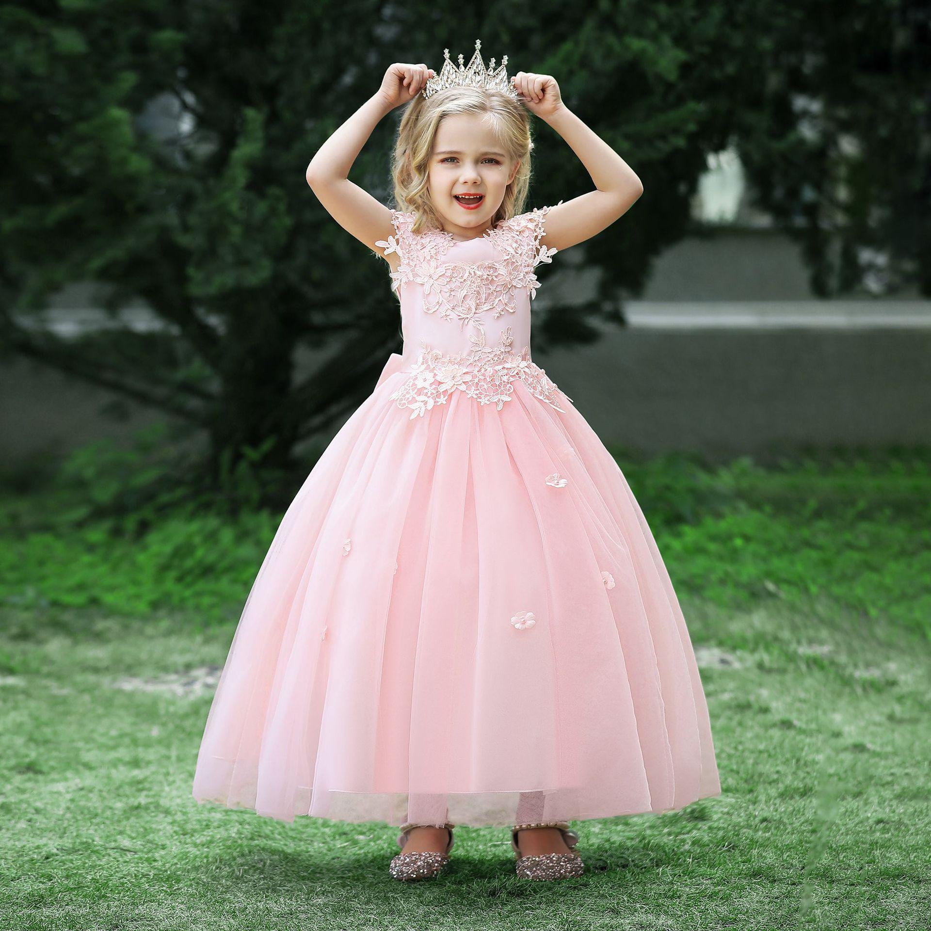 Vestido europeo y americano para niños medianos y grandes, falda tutú bordada con perlas, ropa para actuaciones en pasarela, vestido de noche para niños