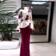 2025 Europe and the United States Amazon cross-border foreign trade women's new fashion V-collar stitching printing lace-up slim skirt suit