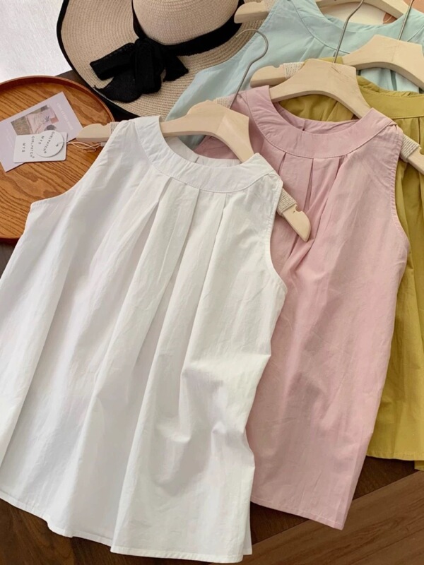 Round Neck Sleeveless Off-Shoulder Vest Shirt for Women, New Summer Korean Style Casual Loose Slimming Trendy Top Round Neck Sleeveless Off-Shoulder Vest Shirt for Women, New Summer Korean Style Casual Loose Slimming Trendy Top