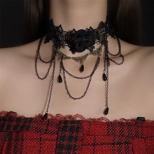 Halloween Lolita Accessories Black Lace Flower Necklace Women's Gothic Necklace chocker Necklace Accessories