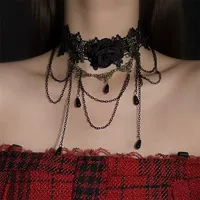 Хэллоуин lolita Аксессуары Черное кружевное цветочное ожерелье Женский готический стиль шейный чокер шейный ремень украшения