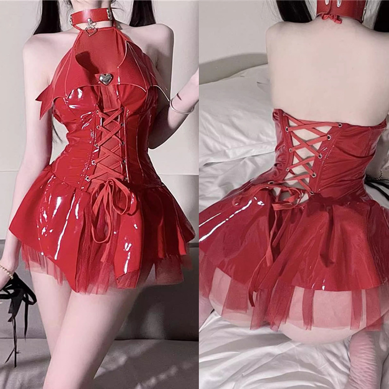 Rose Cloud Sexy Lingerie Pure Desire Pu Set Sexy Role Play Tight-Fitting Patent Leather Devil Temptation Stripper Uniform for Women Rose Cloud Sexy Lingerie Pure Desire Pu Set Sexy Role Play Tight-Fitting Patent Leather Devil Temptation Stripper Uniform for Women