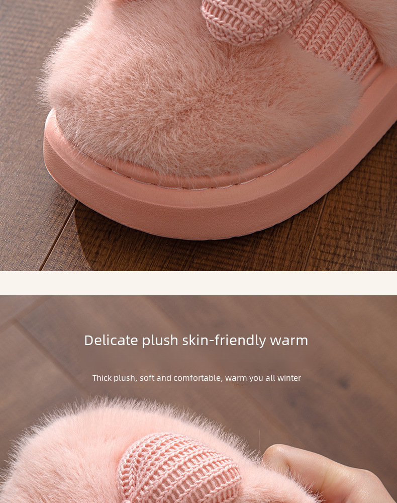 Nuove pantofole di cotone per la casa autunnali e invernali da donna con fiocco, per la casa, al coperto, spesse, in peluche, calde, antiscivolo, in cotone, all'ingrosso_voghion.com