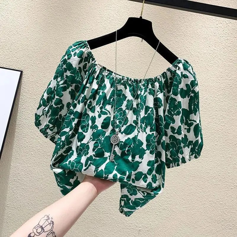 Floral Off-Shoulder Top for Women, 2026 Summer New Style, Loose Short-Sleeved Blouse, Fairy-Like, Fashionable and Trendy