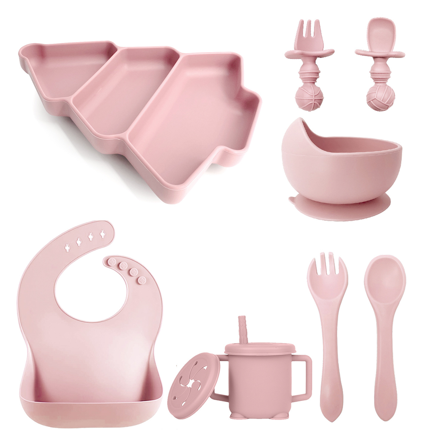 Bebé ventosas de bebés integral especial cubiertos de paneles de Navidad conjunto de platos de alimentos suplementarios platos de silicona para niños