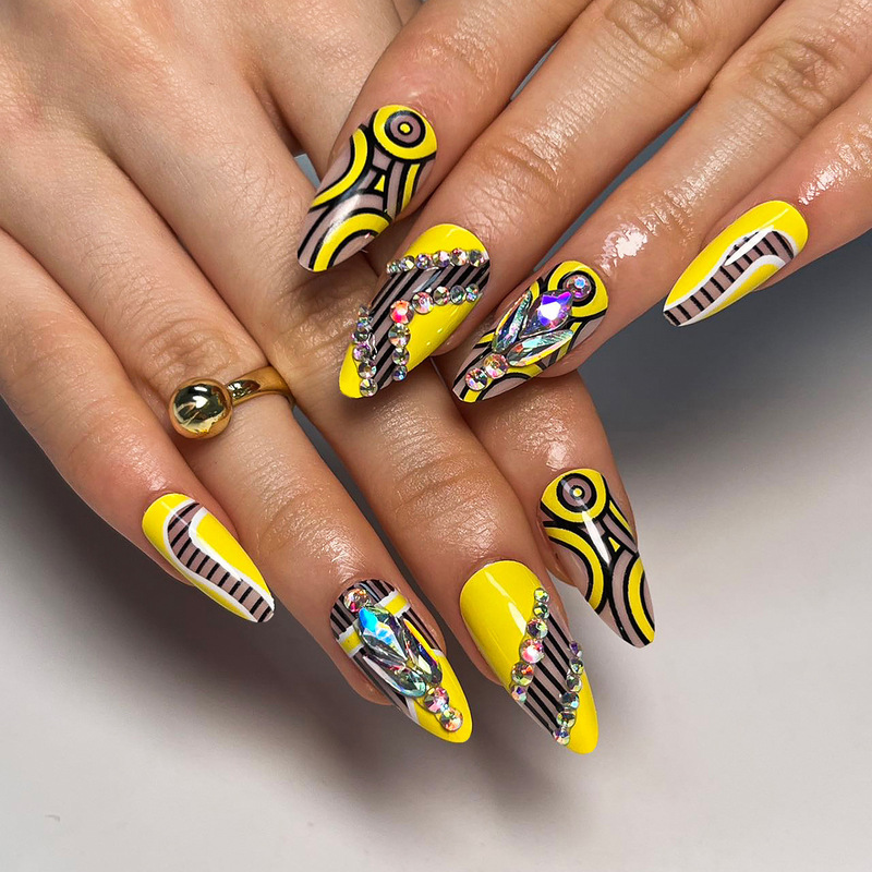 Creative Style Abstract Pattern Wearable Nails, Flash Diamonds, Flash Stripes, Manicure Pieces, Removable Nails, Fake Nails