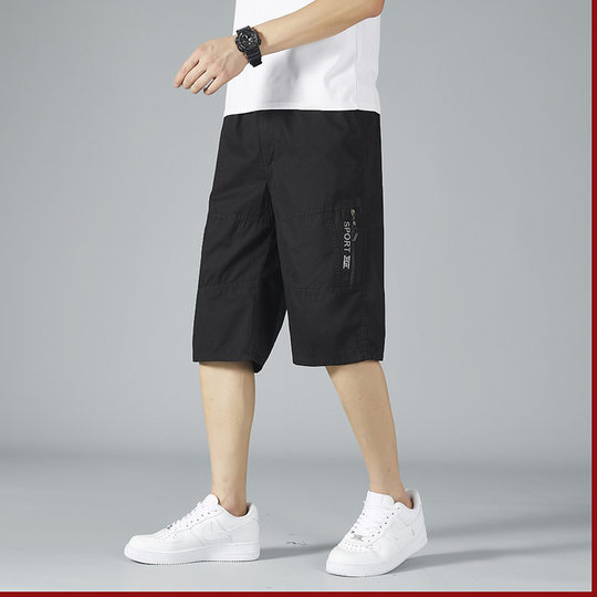 Cotton Capri Pants Middle-aged Men's Cotton Shorts Dad Summer Thin Casual Pants Beach Loose plus size Pants