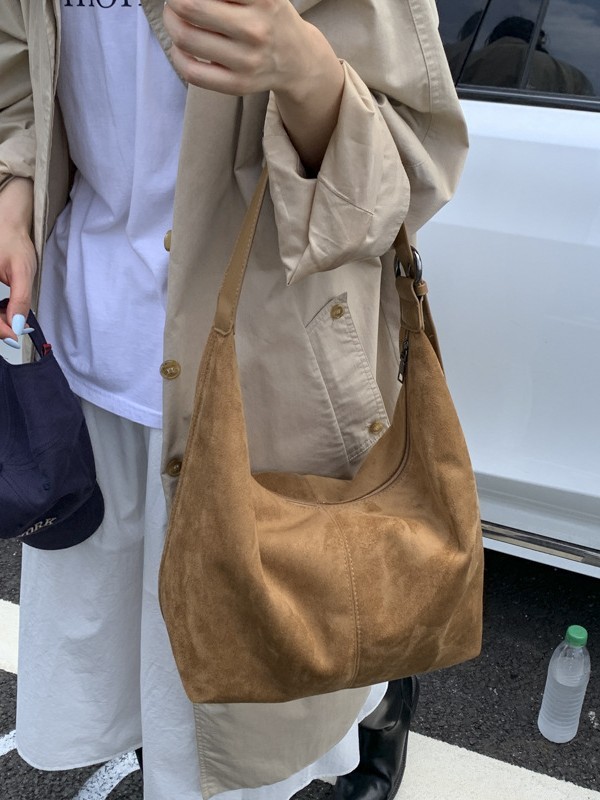 休闲复古麂皮绒包包女式2025新款轻便百搭单肩斜挎包大容量托特包|undefined
