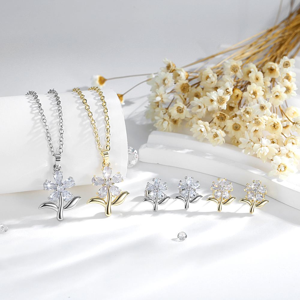 Amazon Fashion Flores Jewelry Set de diseño de alta calidad cobre chapado 14K oro colgante pendientes de flores