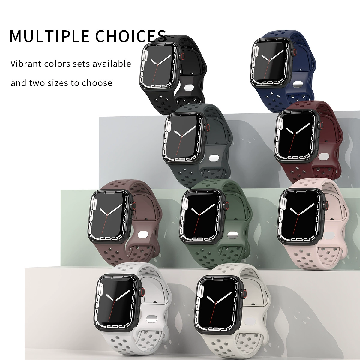 Ремешок для Apple Watch 8/7/6/5/SE, однотонный силиконовый ремешок с пряжкой и отверстием для iwatch