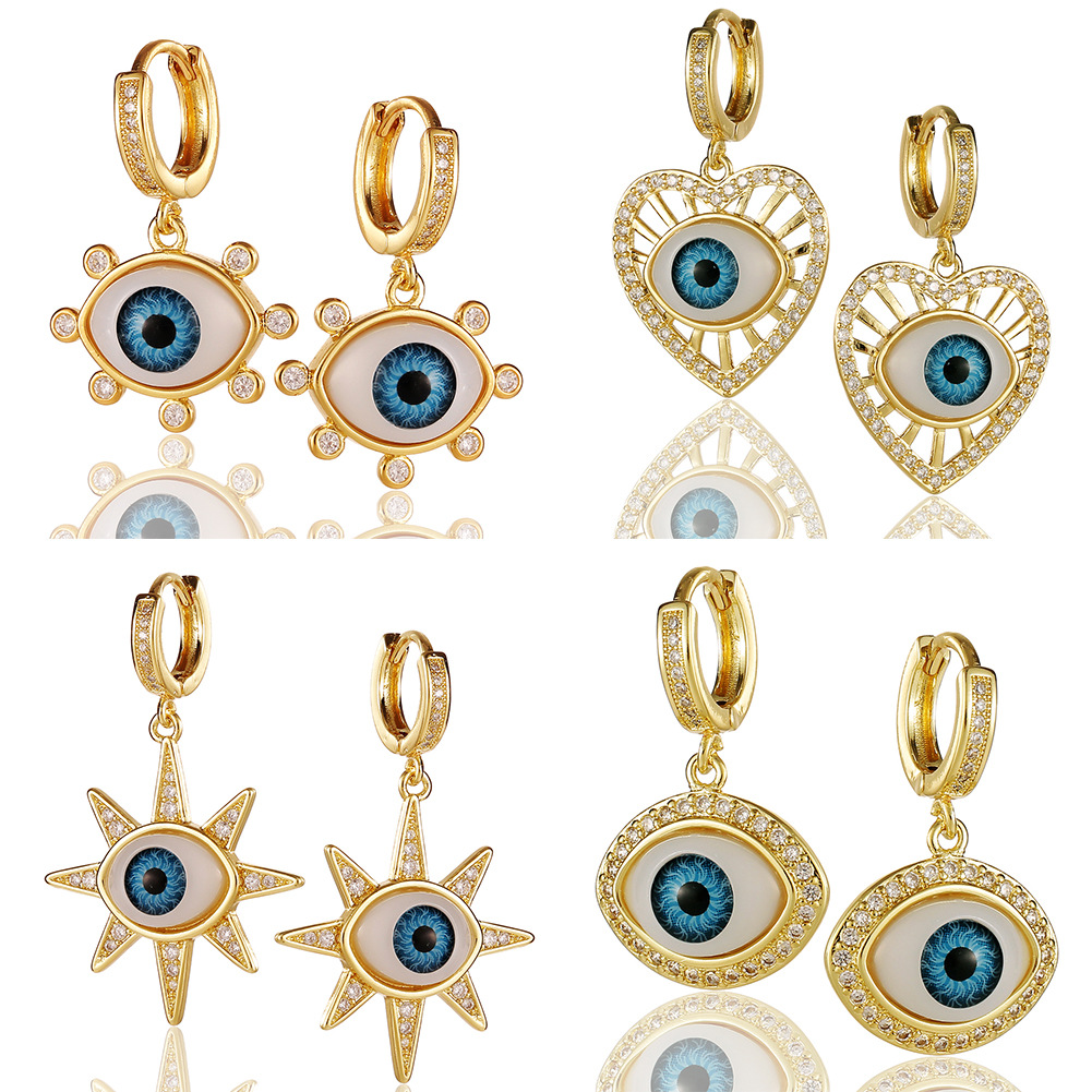 hip-hop evil eye pendant copper earrings