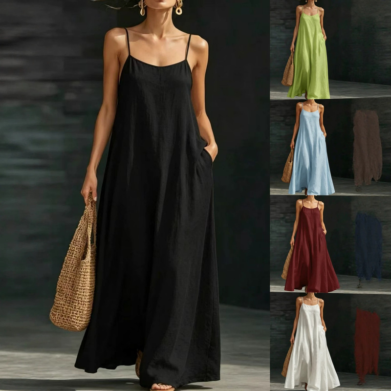 Cross-border European and American 2026 Summer Beach Strap Long Dress, Loose and Flowing Casual Vacation Style Dress Cross-border European and American 2026 Summer Beach Strap Long Dress, Loose and Flowing Casual Vacation Style Dress