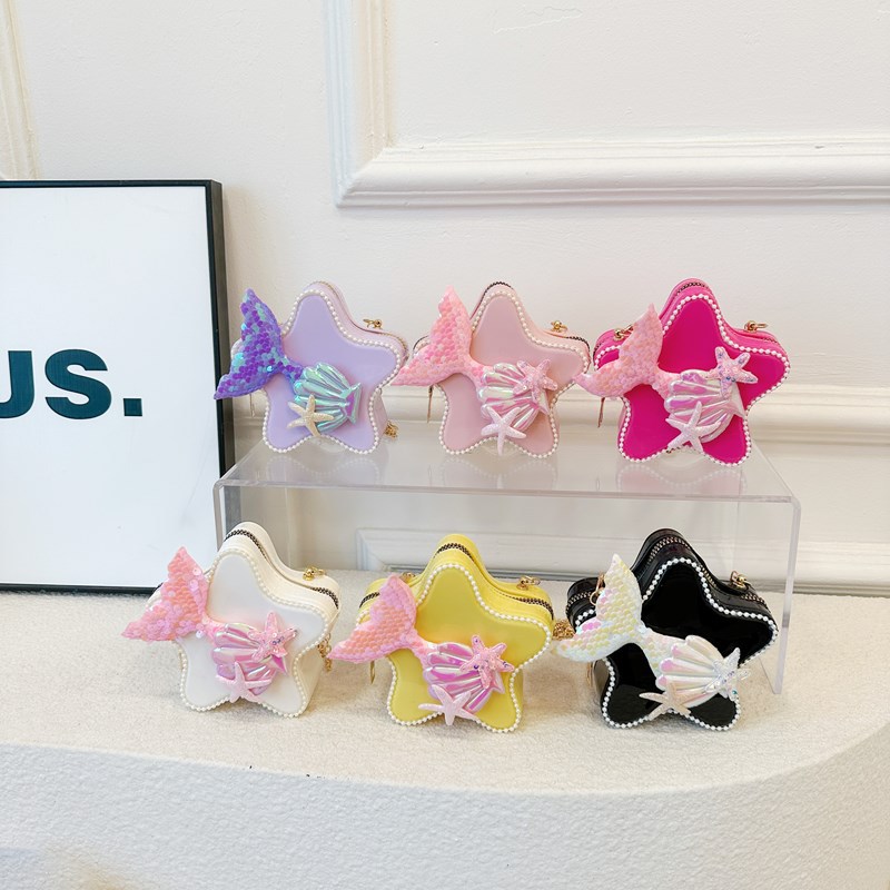 Linda pequeña estrella para niños y niñas bolso de hombro con lentejuelas cola de pescado mini bolso de accesorios para bebés nuevo bolso de cadena para niños