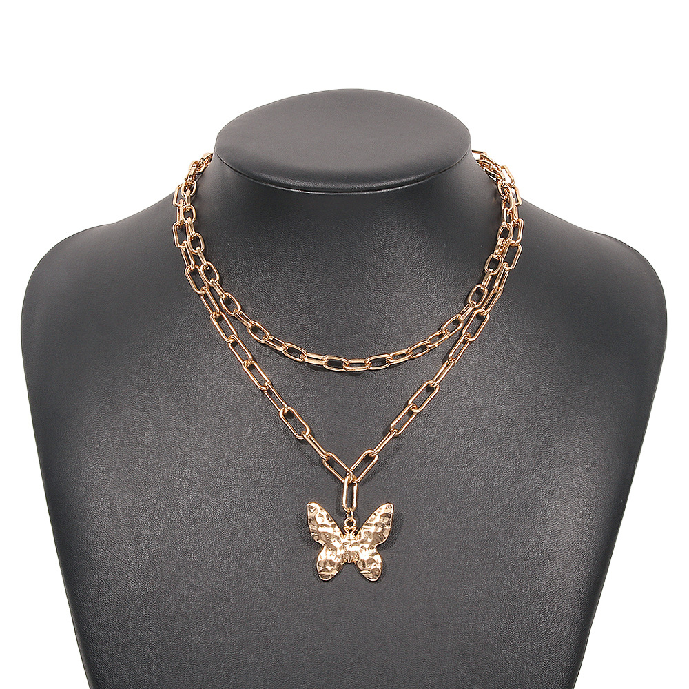 N8891 European and American Style Cross-Border Sold Jewelry Metal Twin Double Butterfly Necklace Pun
