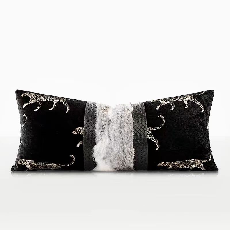 Light Luxury Simple Modern Pillow Sofa Living Room Cushion Square Pillow Model Room Hotel Rabbit Fur Pillow Cushion Bag Waist Pillow