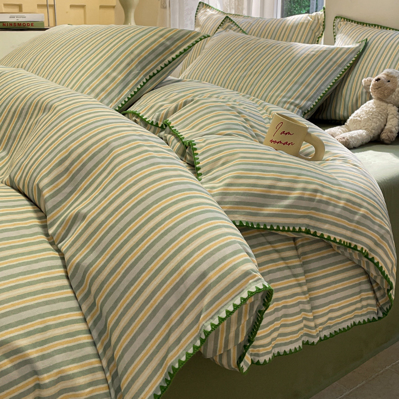 100% algodón conchas bordes gruesos cuatro piezas de una sola cama dormitorio de tres piezas de algodón superior colcha de cama suave