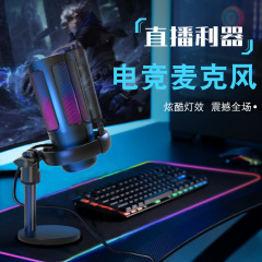 热销款usb心形指向跨境游戏麦克风  RGB灯光电容直播话筒