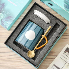 日式簡約logo帶蓋勺創意馬克杯 ins手繪早餐可愛牛奶女家用陶瓷杯