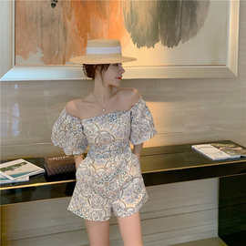 度假风女装连体裤海边度假泰国连衣裤阔腿裤显瘦高腰短裤沙滩裤夏