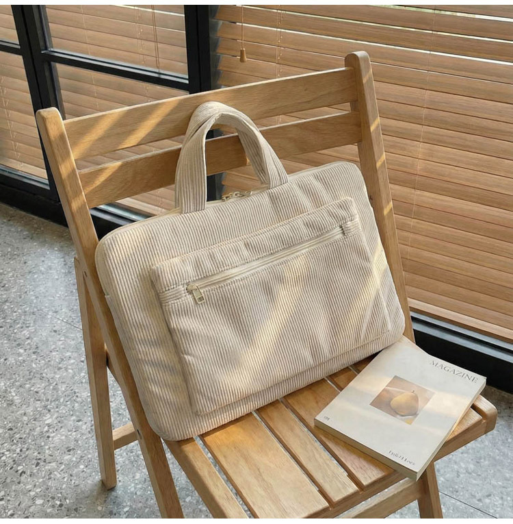ng2510227 Bolsa feminina de veludo cotelê de 14 polegadas, modelo maleta simples e elegante para uso diário, ideal para notebooks e laptops._voghion.com