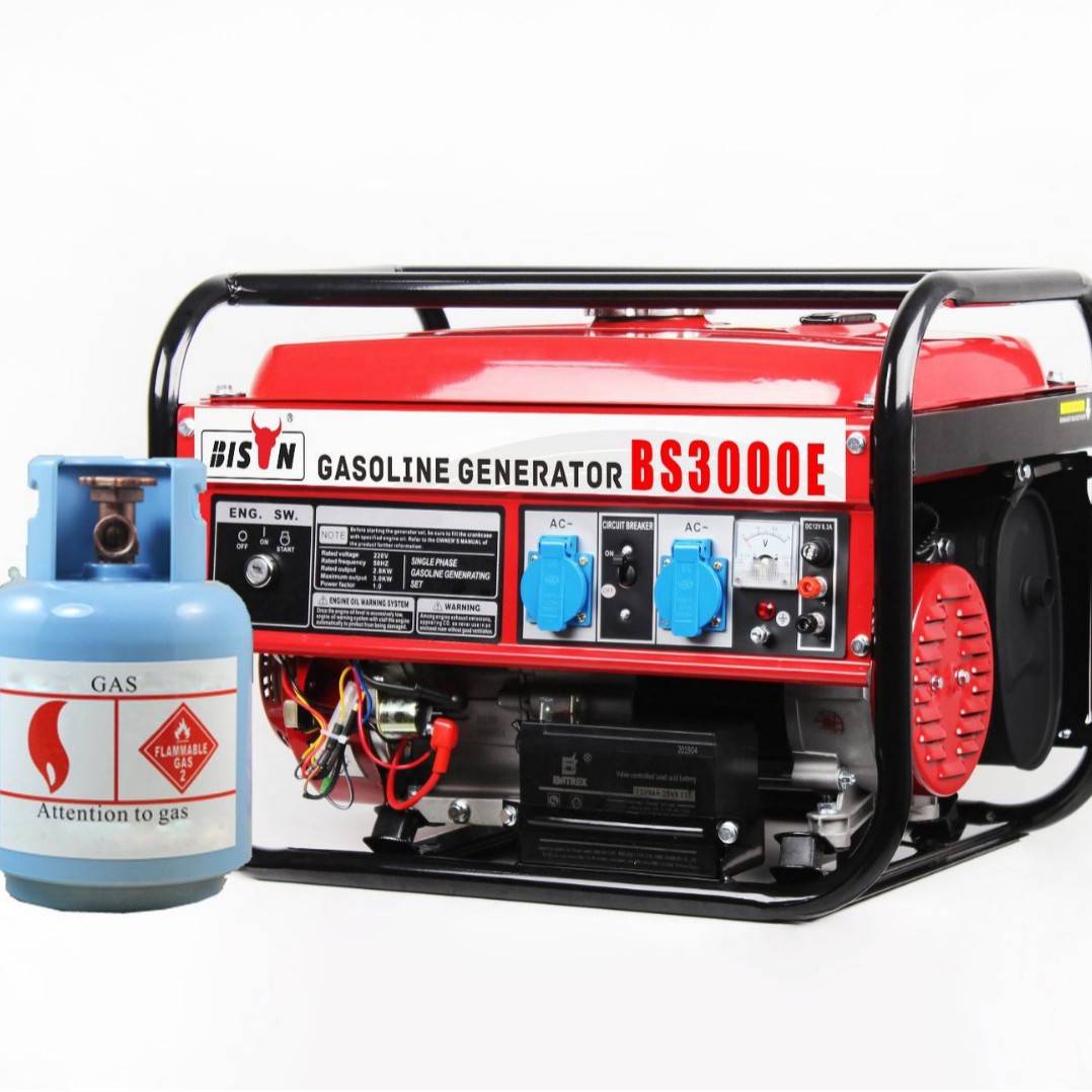 Generador portátil Bison pequeño de gasolina de 3kw, de doble combustible (gas natural), 220v, monofásico, para uso doméstico.