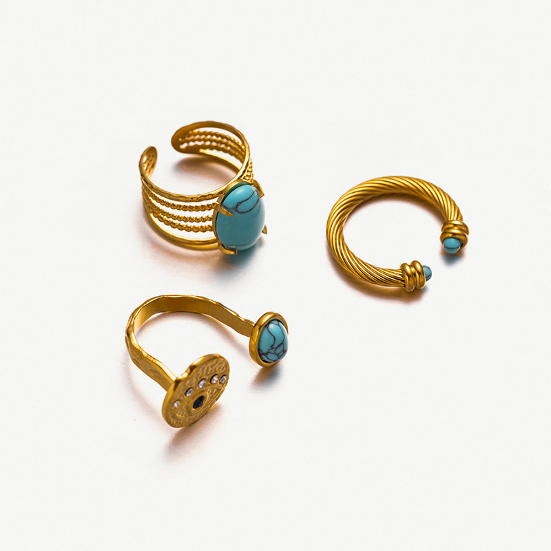Tainains ojo turquesa diabólico anillo de acero inoxidable mujer no decolor zircon 18k oro titanio acero Merrard viento