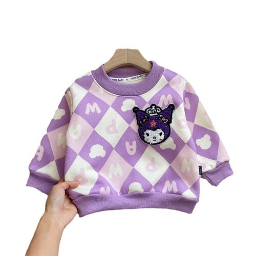 Girls' Milk Silk Sweater, Autumn/Winter Long-Sleeved Sweater for Baby Girls, Cartoon Kuroomi Thermal Base Layer, Sweet Style