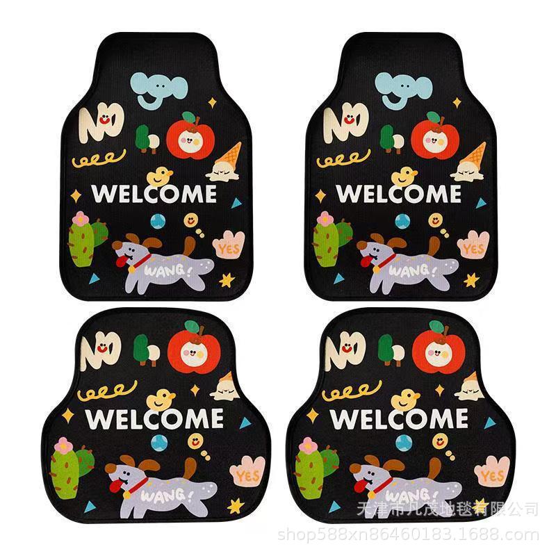 Cross-Border Cartoon Car Floor Mats, Universal for Multiple Car Models, Car Decoration, Crystal Velvet, Non-Slip, Dirt-Resistant and Easy-Care Floor Mats