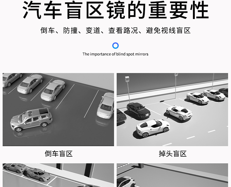 Car rearview mirror blind spot auxiliary mirror, ultra-clear 360-degree panoramic wide-angle suction cup type