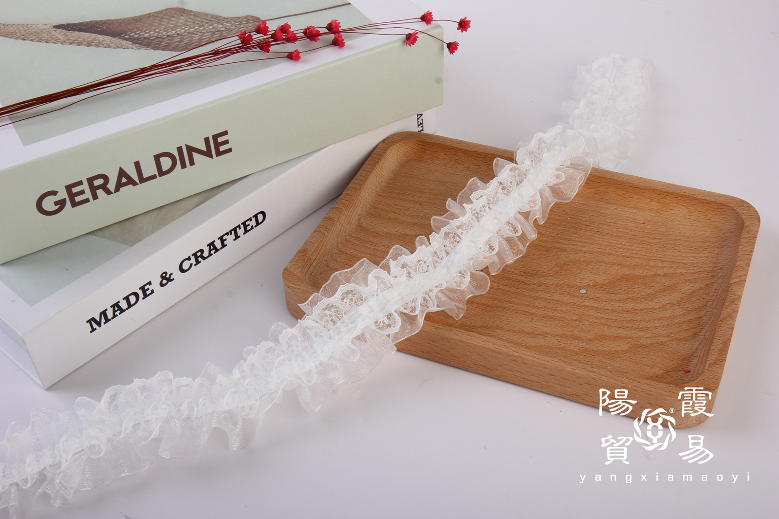 現品4cm二重リボンシワレース弾力シュシュ子供髪飾りヘアバンド緩めレース134