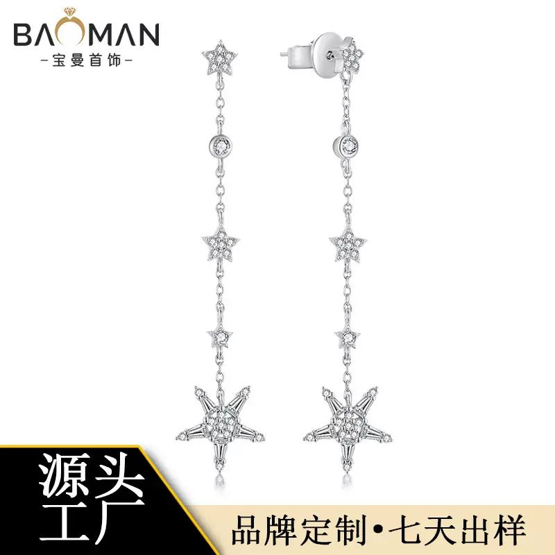 耳饰S925纯银星星锆石流苏耳坠女轻奢高级感长款气质耳钉小众配饰