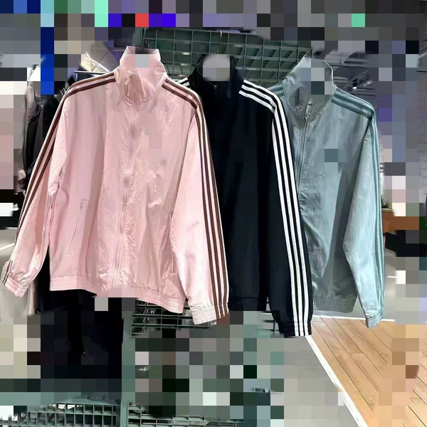 Classic three-stripe light pink stand-up collar sports jacket, same style as worn by Korean bloggers, loose fit, slimming, versatile and suitable for everyone 9497