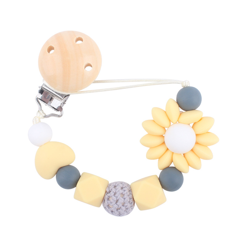 Bebé de dibujos animados flor chupete cadena creativa bebé cuentas de silicona mordedura molar cadena anti-caída Amazon nuevo