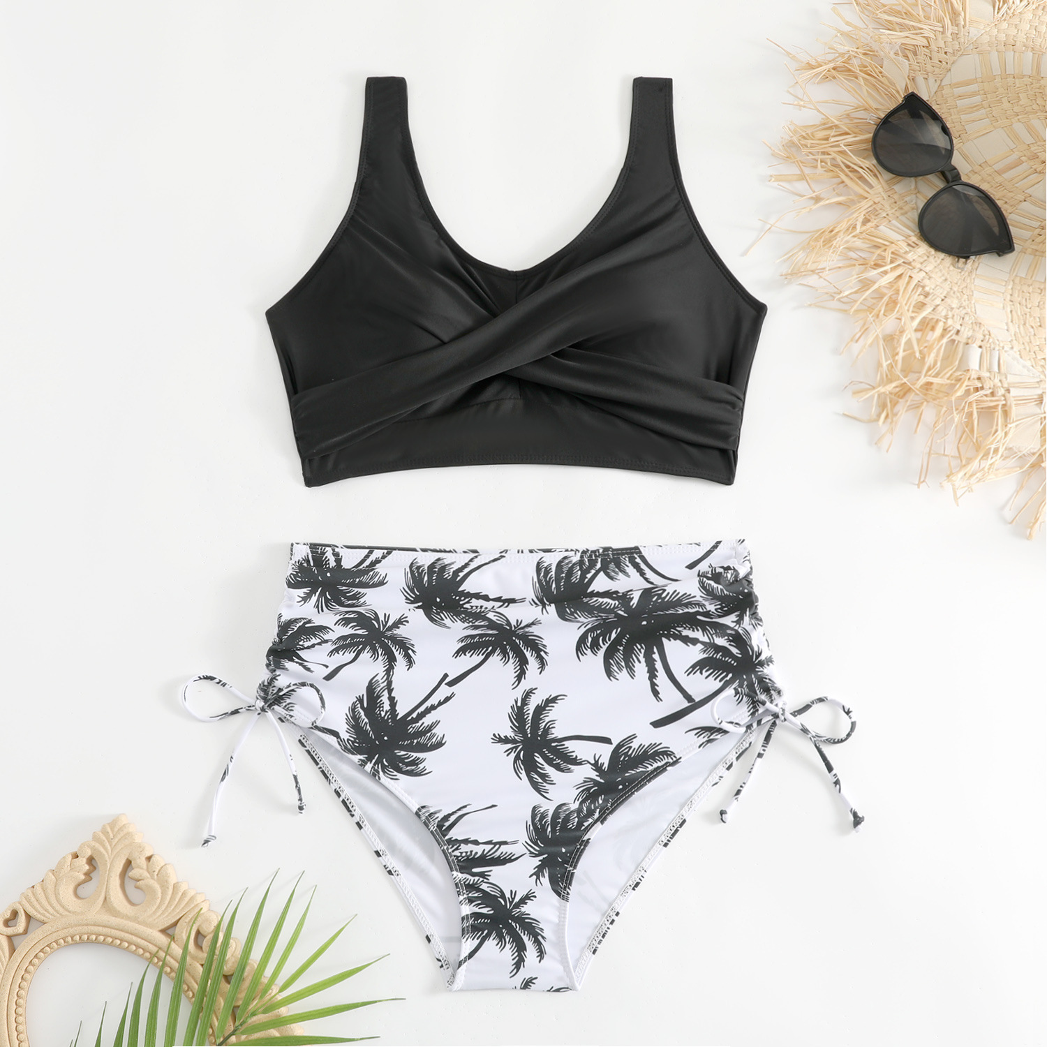 Bikini de Talle Alto con Tiras Cruzadas de Nailon, Sin Mangas, para Natación image 10