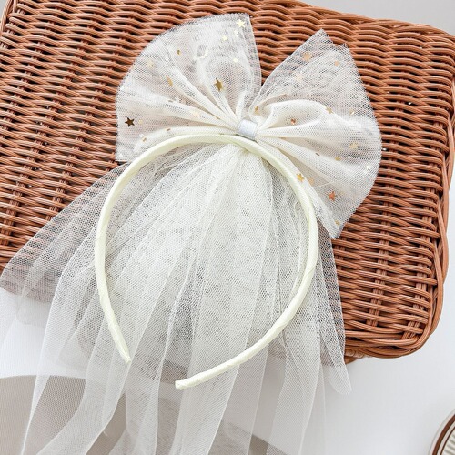 Hot selling children's crown headband princess sweet bow mesh bride photo veil headband headdress female decoration