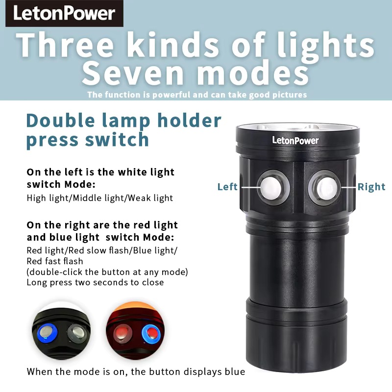 High-Power Professional Underwater 27 Led Photography Light High-Brightness Light 20000 Lumens Diving Flashlight 100m Waterproof